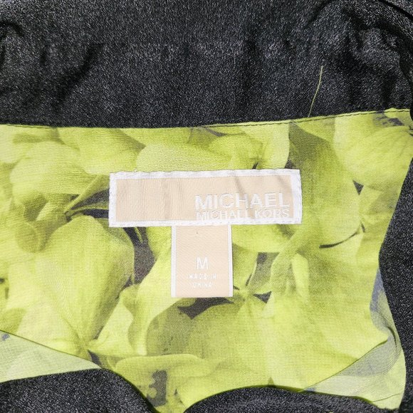 Michael Kors Leafy Pattern Green Black Button Up Top Short Sleeves Size M Medium - Picture 4 of 6